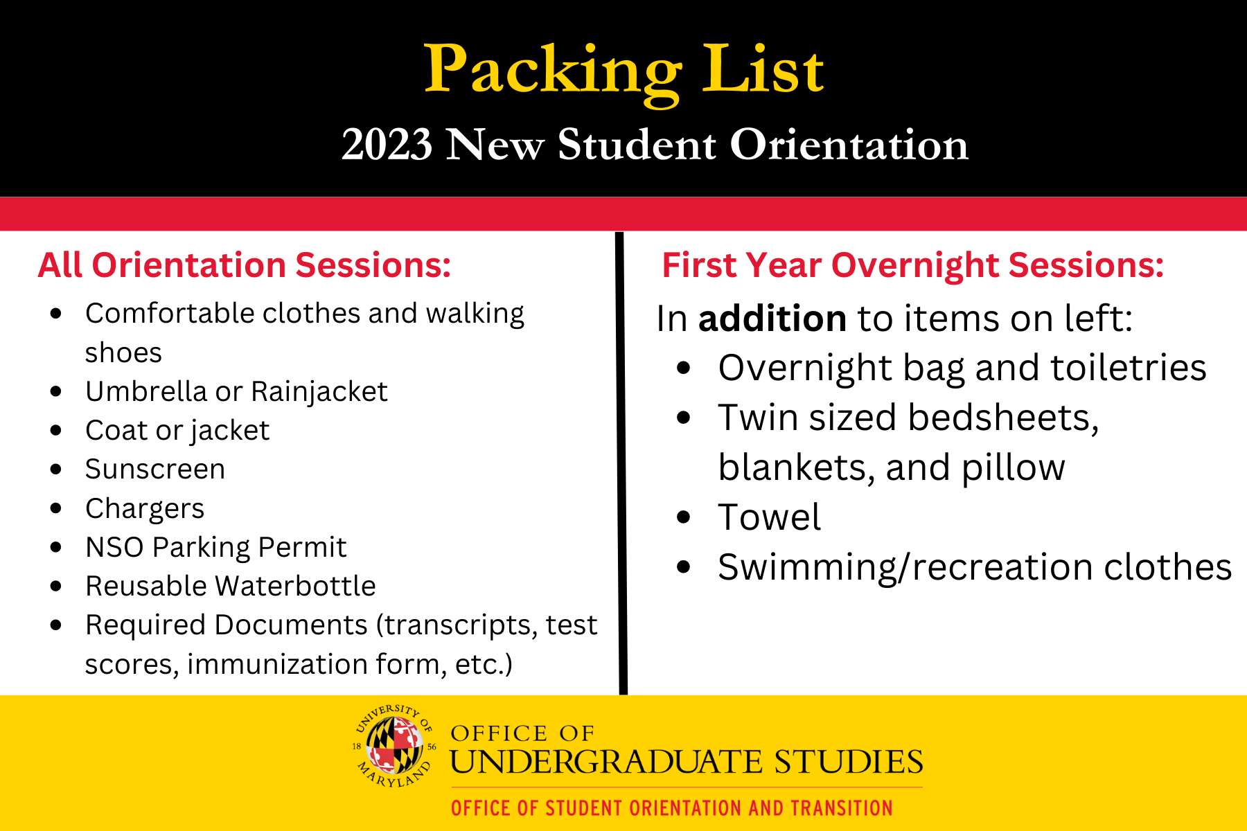 2023 NSO Packing List