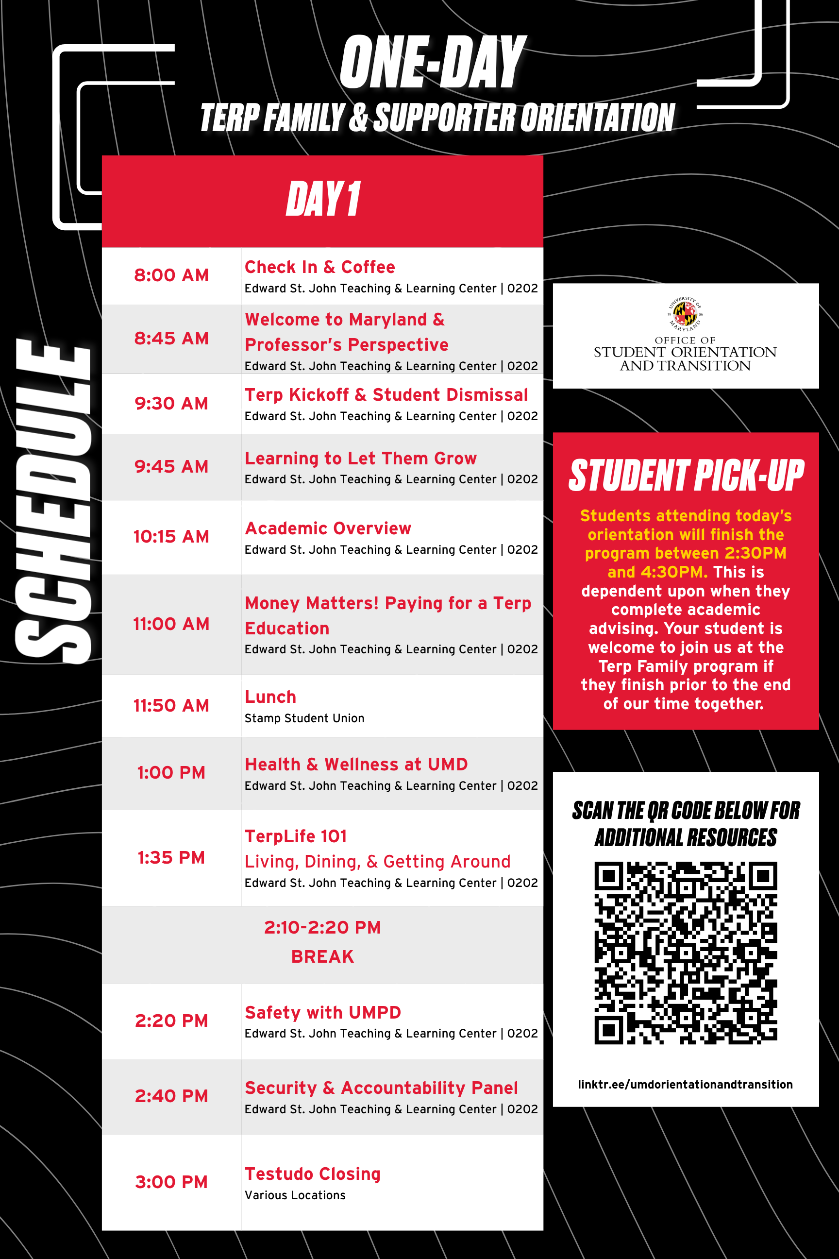 1-day Terp Family & Supporter Orientation Schedule
