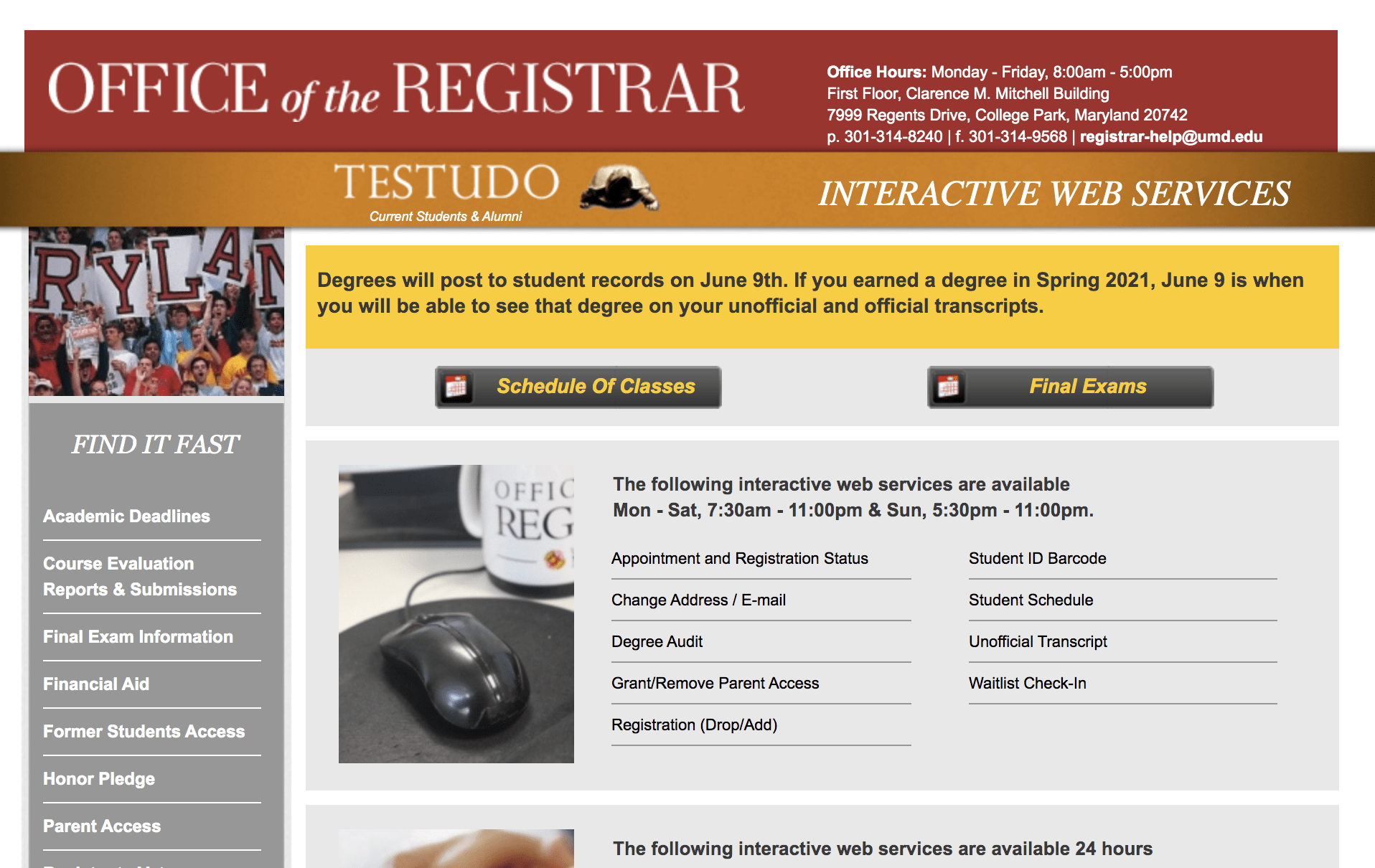 Screen of Testudo Website profile page