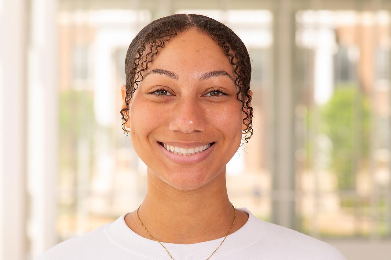 Transition Mentor Ciara Rogers in a white UMD crewneck