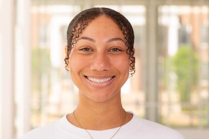 Transition Mentor Ciara Rogers in a white UMD crewneck